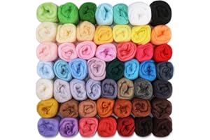 IMZAY 50 Colors Needle Felting Wool, 5g/Pack Wool Roving Yarn, 9.2 Oz Fiber Wool Roving for DIY Hand Spinning, Felting Crafts, Needle Felt Roving DIY Craft, Black/White 10g Each