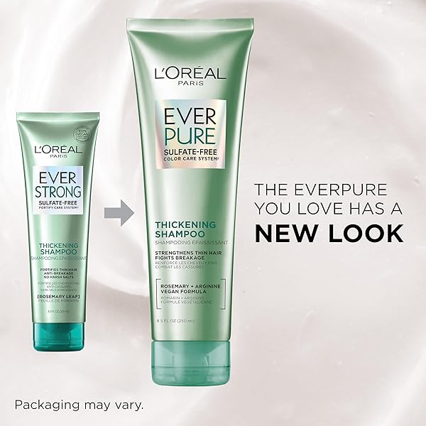 L’OREAL PARIS THICKENING SULFATE FREE SHAMPOO, THICKENS + STRENGTHENS THIN, FRAGILE HAIR, HAIR CARE WITH ROSEMARY LEAF, EVERPURE, 8.5 FL OZ (PACKAGING MAY VARY)