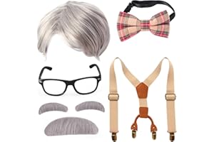 Yewong Kids Old Man Costume Set Grandpa Wig for 100 Days of School Halloween