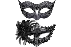 SIQUK Couple Masquerade Masks Sequins Venetian Party Mask Plastic Costume Mask Rhinestone Mardi Gras Mask for Couples, Black