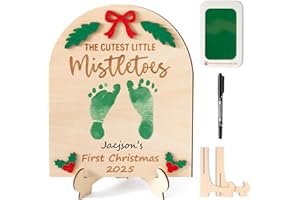 R HORSE DIY Christmas Footprint or Handprint Art Sign with Ink Pad, 3D Mistletoe Newborn Milestone, Baby’s 1st Christmas Footprint Keepsake Craft Gift Little Mistletoe Baby Shower Nursery Decor