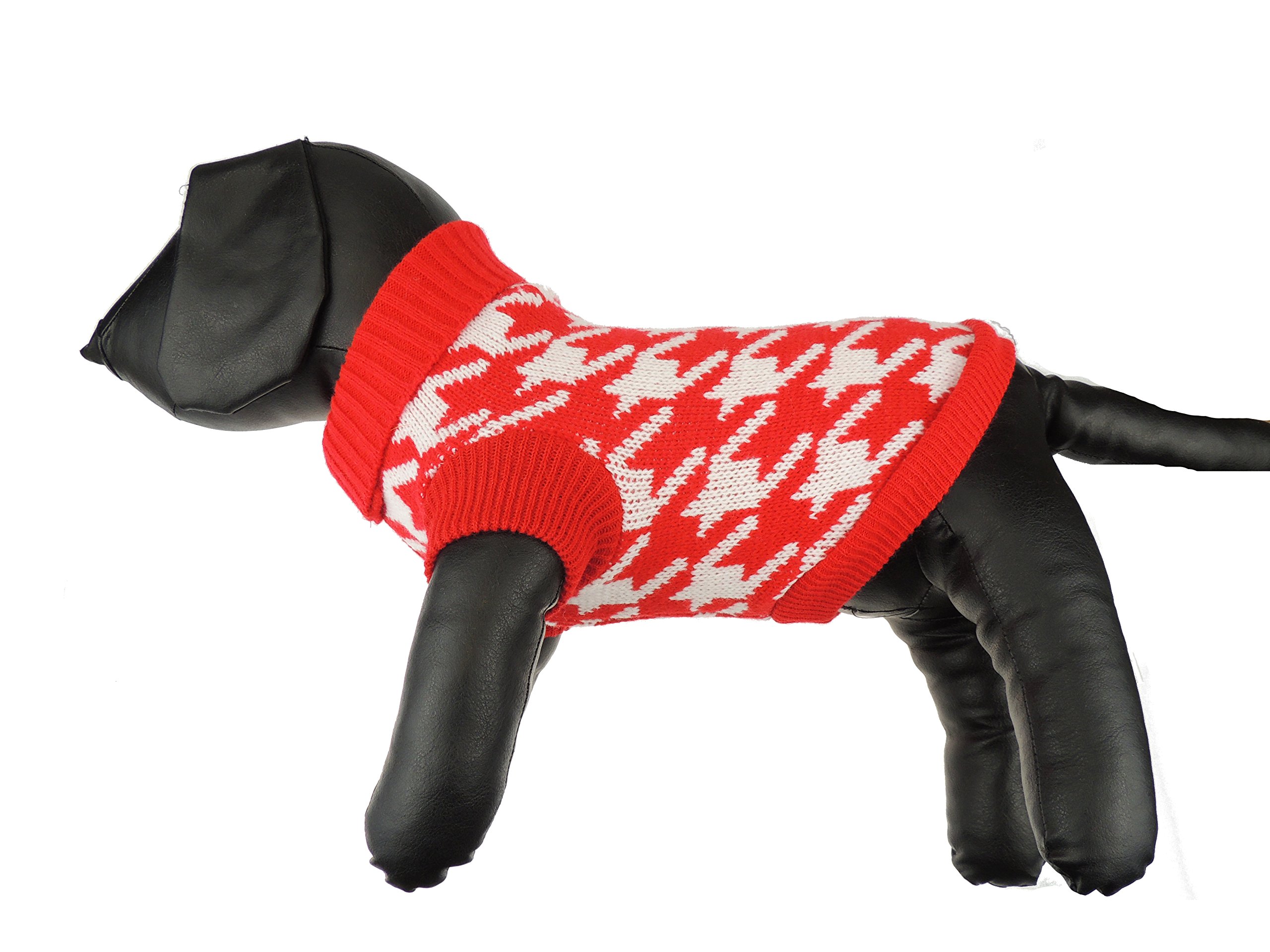SMALL DOG BREED ONLY Cat Girl Boy Cat Houndstooth Dogtooth Knitted Warm Winter Girl Boy Jumper Sweater (X-Large, Red)