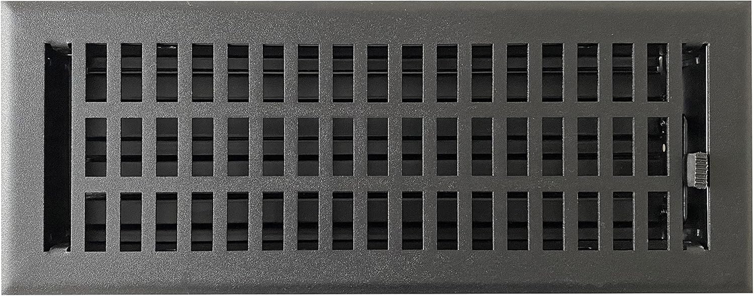 Registers, Grilles & Vents - Empire Register Co, Vent Cover - 4x12 inch, Modern Contemporary Design, Textured Black Finish, Heavy Duty Floor Vent Covers, Metal Damper Attached. Vent Covers for Home Floor only.
