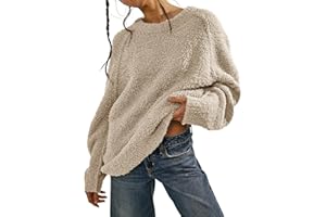 Beaully Women's Oversized Long Sleeve Crewneck Fuzzy Knit Warm Sweaters 2024 Fall Pullover Sweater Tops