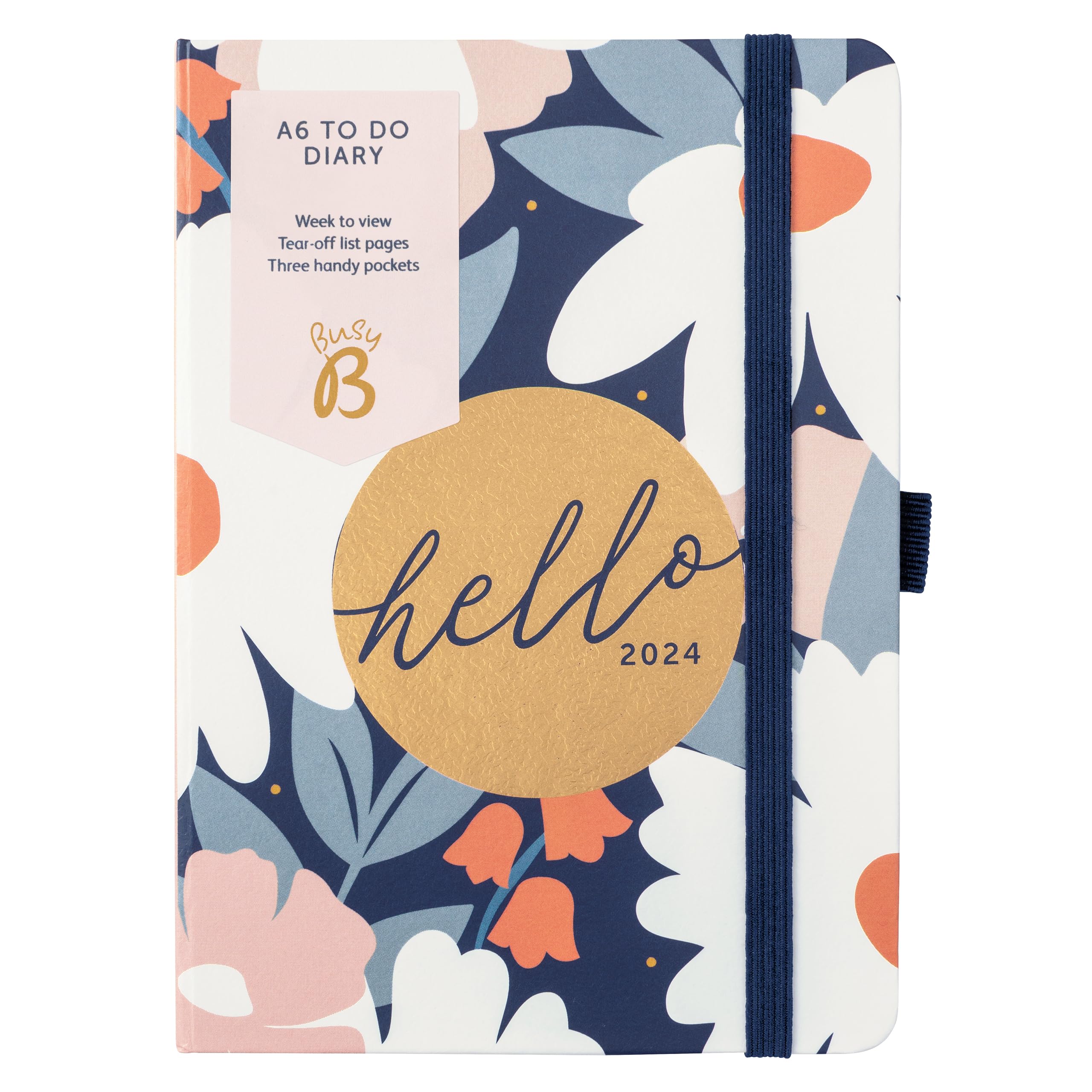 Busy B A6 To Do Diary January to December 2024 - Navy Daisy - Week to View Diary with Notes, Tear-Out Lists & Pockets — image 1