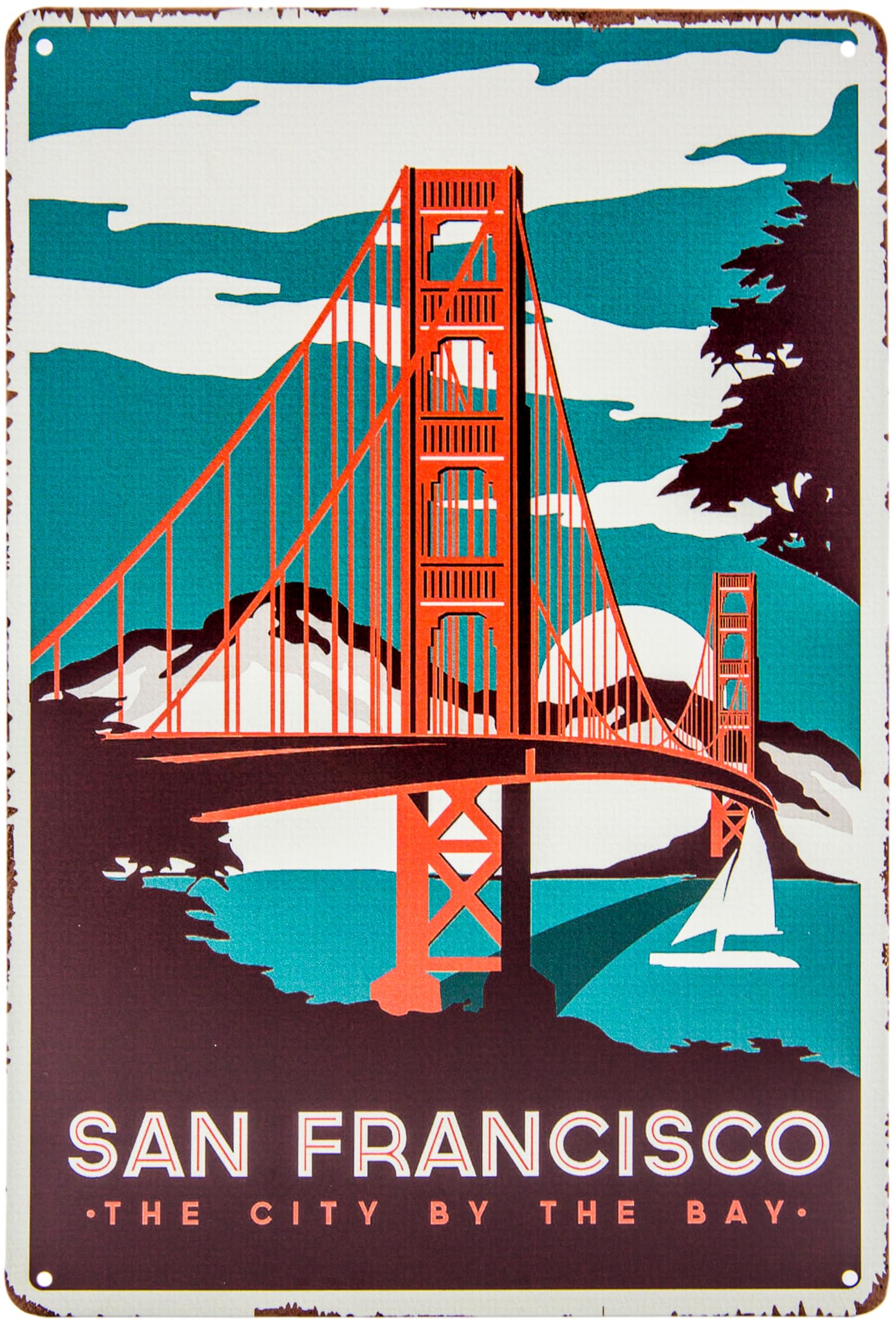 Historical Retro Vintage Tin Sign with Travel Motif, Holiday Decorative Sign, 30 x 20 cm (San Francisco - Bridge)
