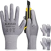 KAYGO 3 Pairs Cut Resistant Safety Work Gloves PU Coated, ANSI Cut Level A2 A3 A4, Woodworking, Construction, KG20P