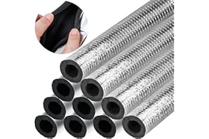 WAZITIN 10 Pcs Pipe Insulation Foam Tube Self Adhesive Insulation Foam Wrap Aluminum Foil Pipe Covers for Spigot, Winter Outside Pipes, Sprinkler, Water Heater Pipes Freeze Protection (1.3 Ft x 0.8 Inch)