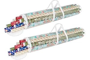 Wrapping Paper Storage - Set of 2 Organizers for 50 Rolls of Gift Wrap - Clear Totes with Handles for Holiday, Christmas, or Any Occasion by Elf Stor