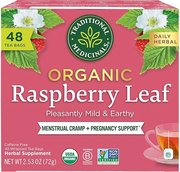 TRADITIONAL MEDICINALS ORGANIC RASPBERRY LEAF HERBAL TEA, EASES MENSTRUAL CRAMPS & SUPPORTS HEALTHY PREGNANCY – 48 TEA BAGS