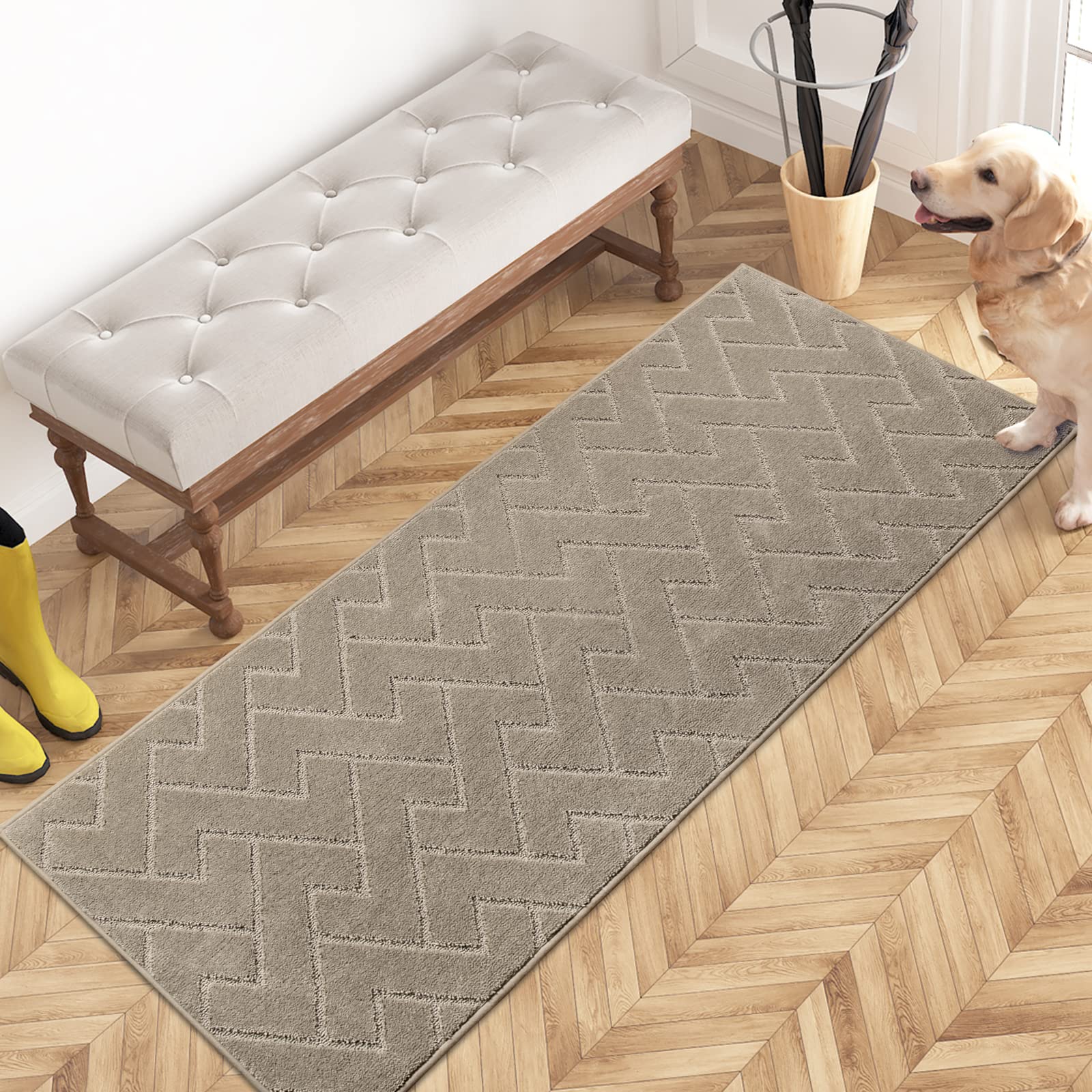 Photo 1 of PURRUGS Dirt Trapping Door Mat 24" x 59", Non-Slip Machine Washable Entry Rug, Shoe Scraper, Dog Doormat, Super Absorbent Welcome Mat for Front & Back Door, Muddy Wet Shoes & Paws, Taupe