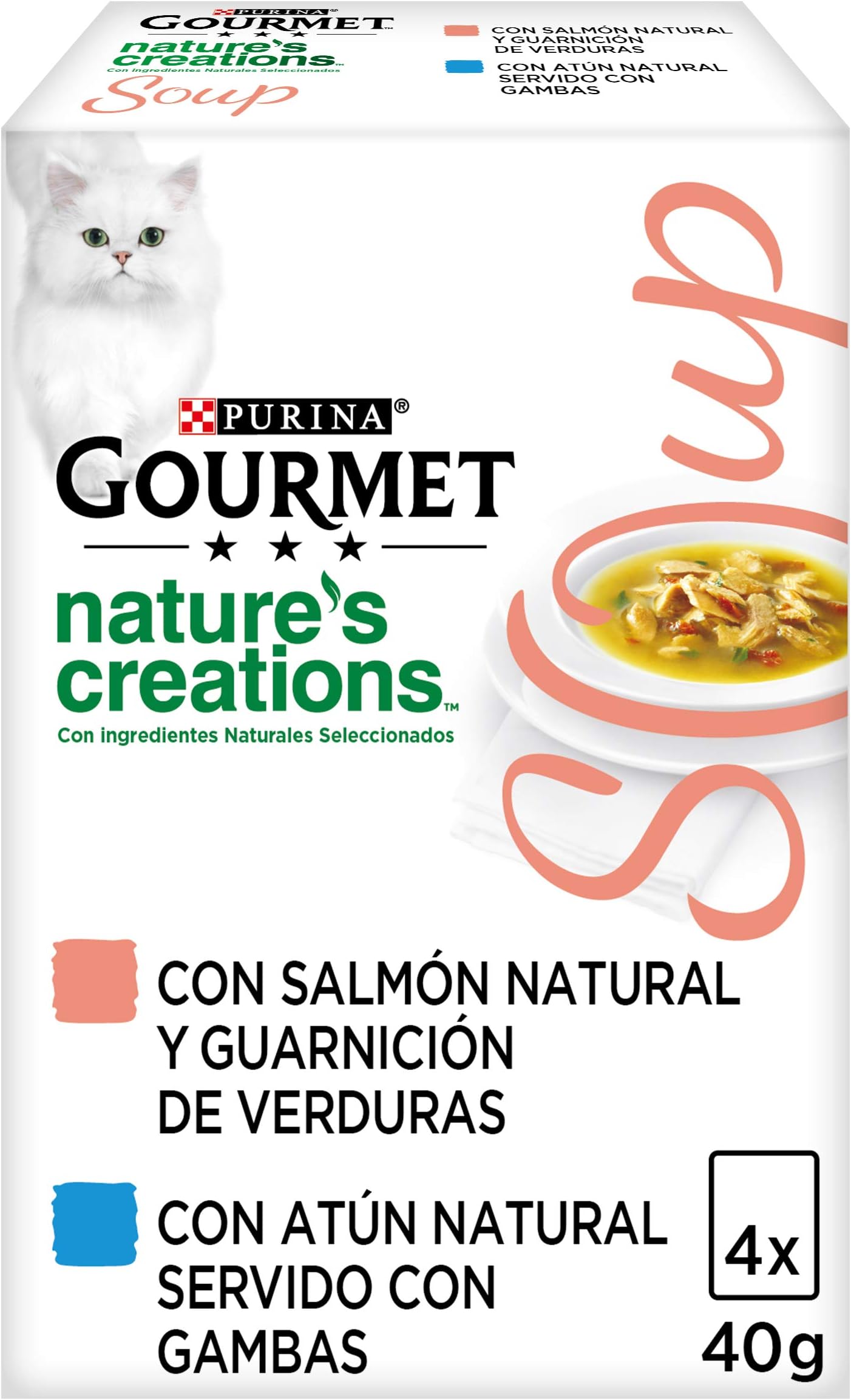 Purina - Gourmet Crystal Soup Natural Salmon and Vegetables - Pack of 10 x [4x40 g], Total 1600 g