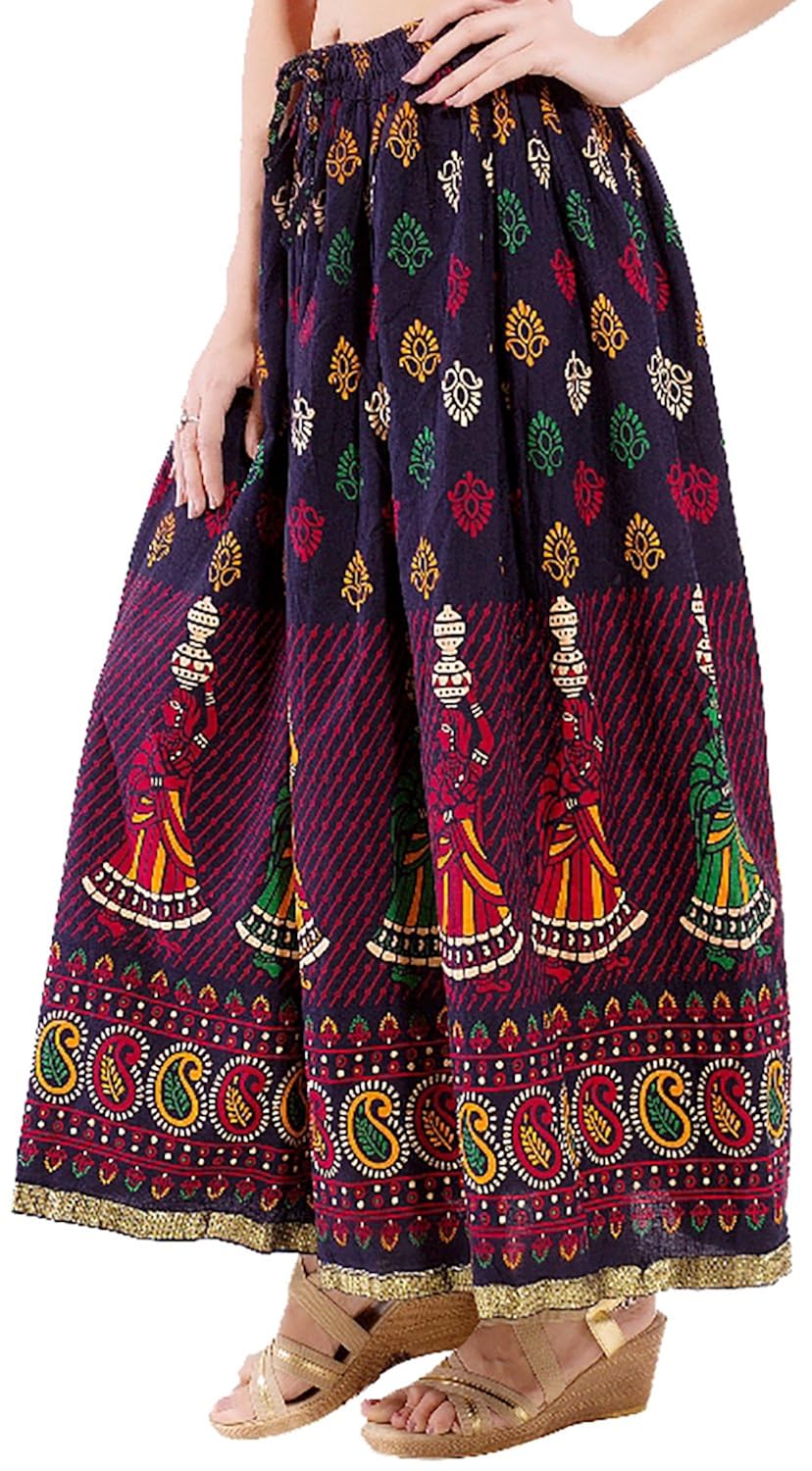 decot paradise women's cotton print skirt (skt312, blue, free size)
