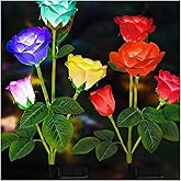 TONULAX Solar Garden Lights - Upgraded Outdoor Light, 7-Color Changing Rose Lights for Yard,Garden Decoration, Enlarged Solar Panel, More Realistic Rose Flower (2 Packs)