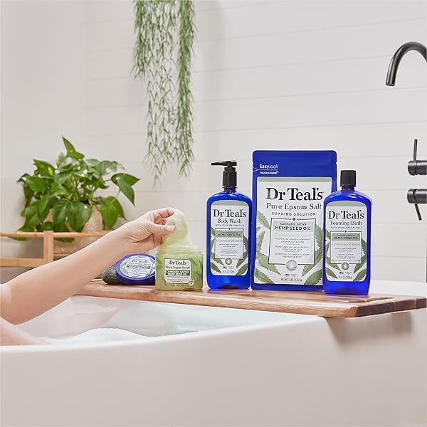 DR TEAL’S PURE EPSOM MAGNESIUM SALT SOAK, CANNABIS SATIVA HEMP SEED OIL, 3 LB