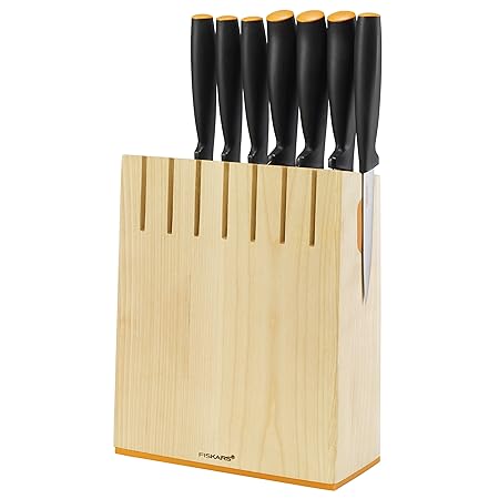 Fiskars Design-Messerblock mit 7 Messern, Breite: 19,8 cm, Höhe: 37 cm, Birkenholz, Functional Form, 1014225
