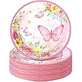 Zopeal 60 Pieces Spring Butterfly Paper Plates Bulk 9 Inch Floral Pink Flower Disposable Dessert Cake Plates Decorative for Girls Butterfly Themed Wedding Baby Shower Birthday Tea Party Supplies