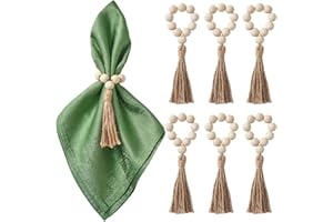 APTWOW Napkin Rings Set of 6, Wooden Bead Napkin Rings for Table Decor, Easter Farmhouse Napkins Rings for Boho Table Decor, Spring Banquet, Wedding, Holiday Dinner Party, Easter