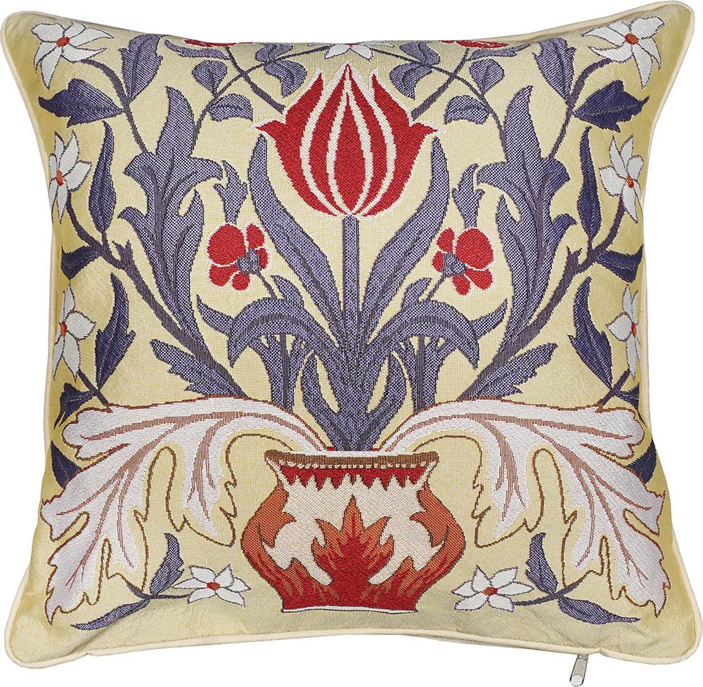 Signare Tapestry Panelled Cushion Cover 18 x18 inches 45cm x 45cm Decorative Sofa Cushions with William Morris Tulips in a Vase Design (Tulips in a Vase, CCOV-PN-TUVASE)