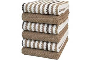 Premium Kitchen Towels (16”x 26”, 6 Pack) | Large Cotton Kitchen Hand Towels | Popcorn Striped Design | Dish Towels | 430 GSM