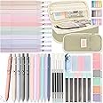 Aesthetic School Supplies with Pencil Pouch - 57 Pcs Cute College Essentials Set, Big Capacity Pen Case, Eraser Holder, Pastel Highlighters, Bible Study Journaling Stationary Kit for Girls Teens
