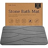 GRUZAM Stone Bath Mat Diatomaceous Earth Shower Mat Non-Slip Super Absorbent Diatomite Stone Bath Mats for Bathroom Floor Quick Drying Natural Easy to Clean(Dark Gray, 23.6''×15.4") (Wave-Dark Gray)