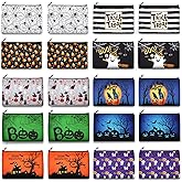 Reginary 20 Pcs Halloween Cosmetic Bags Gift Bags for Kids Girls Women Happy Halloween Pattern Toiletry Organizer for Party Favors Double Sided Printed Makeup Pouch with Zipper