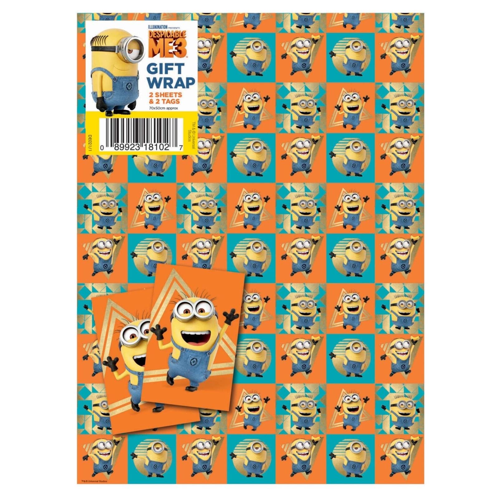 Despicable Me3 Gift Wrap 2 Sheets and 2 Tags