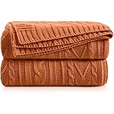 Aormenzy Rust Orange Cable Knit Throw Blankets for Couch Bed Sofa, Acrylic Knitted Blanket, Soft Cozy Throw Blanket, 50" x 60"