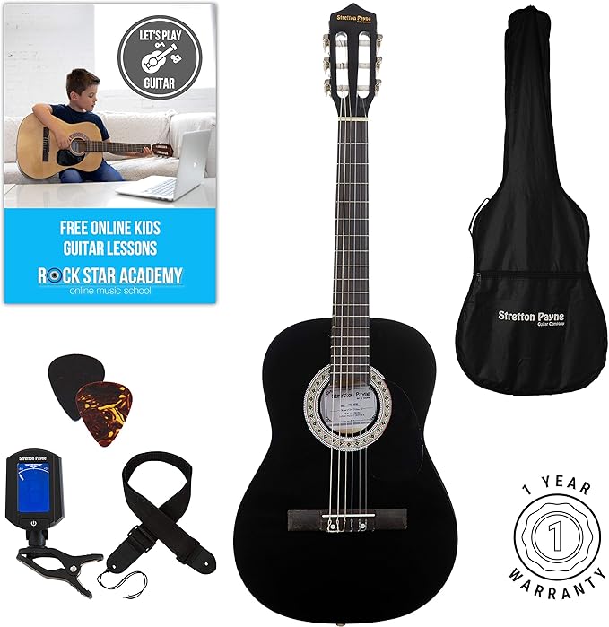 Accorder Une Guitare Classique En Ligne 'Stretton Payne' Guitare Acoustique Classique 3/4 Pack - Noire - Avec