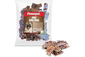 Powerpet Taffy Bites - Low Fat Premium Beef Jerky Treat, 100% Natural Beef Esophagus Dog Chew, Highly Digestible, Clean & Healthy Pet Snack, No Additives, High Protein, Improves Dental Hygiene, 8oz