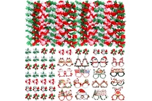 Atonofun 64 PCS Leis for Christmas Party Decorations- Leis Bulk, Red and Green Flower Lei for Adults Birthday Christmas Party Favors Supplies