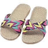 FRALOSHA Women's Summer Slippers Flax Cross House Shoes Indoor Breathable Outdoor Sandals