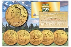 MERRICK MINT 2018 America The Beautiful 24K Gold Plated Quarters Parks 5-Coin Set w/Capsules