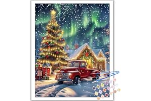 ARTTOPLUS Christmas Paint by Numbers Kit for Adults Beginner-Red Truck Adult Paint by Number Kits on Canvas, Landscape DIY Acrylic Oil Painting by Numbers for Adults for Gift Home Wall Decor(16x20inch)