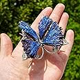 RJINGSHI Blue Tourmaline Butterfly Statue - 2.55" Natural Electroplated Silver Healing Crystal Decor, Spiritual Gift for Women, Home & Meditation Space (Handmade Butterfly Collection)