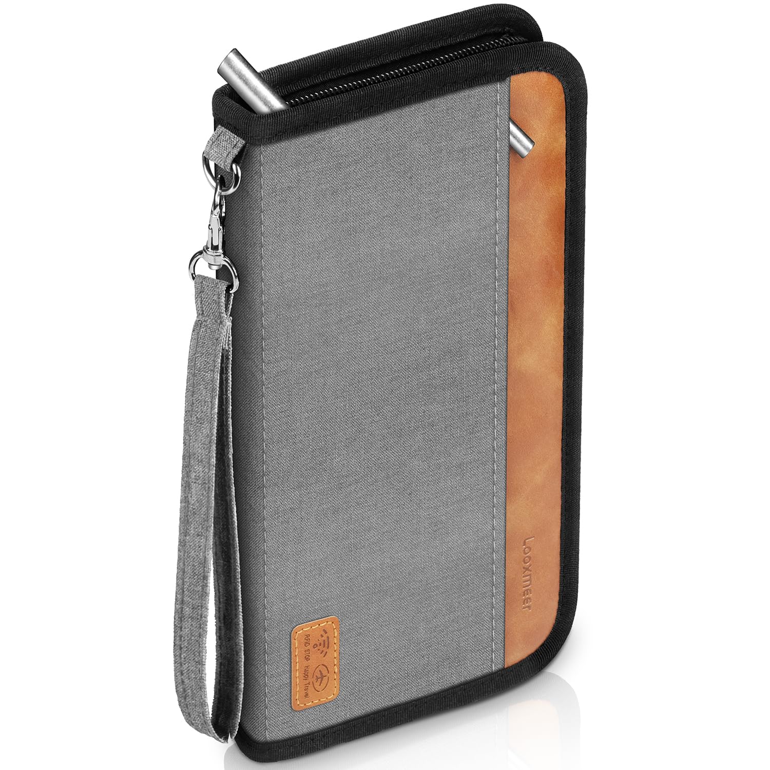 Looxmeer Travel Wallet, Family Passport Holder, RFID Blocking Travel Accessories Document Organiser for Tickets, Cards, Cash, Pen, Key, Waterproof Cover Holiday Essentials Case for Man & Woman, Grey
