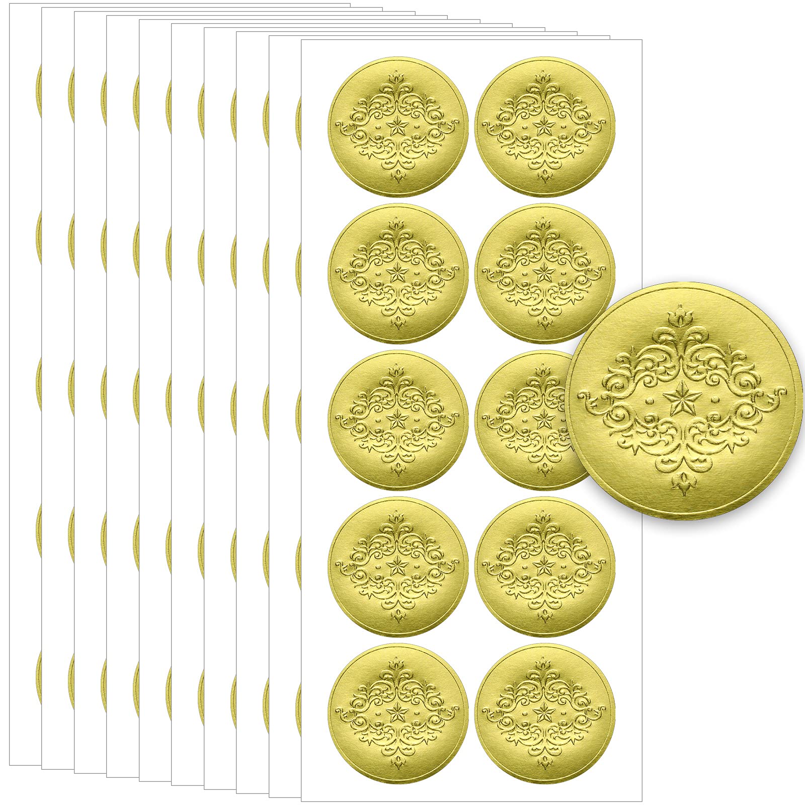 Photo 1 of 100 Pieces Embossed Gold Foil Certificate Seals Envelope Gold Foil Seals Embossed Stickers for Wedding Invitations Certificates Envelopes Students, Flower Pattern