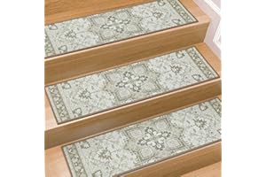 KOOTETA Stair Treads for Wooden Steps Indoor, 15 Pack 8" X 30" Non Slip Carpet Stair Treads with Reusable Adhesive for Kids Elders and Dogs, TPR Backing Stair Rugs Oriental Staircase Step Treads,Bohemia
