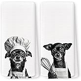 QZQE Funny Chef Chihuahua Kitchen Towels Set of 2, Chihuahua Gifts for Women Dish Tea Towels for Kitchen, Dog Mom Dad Lovers Owner Gifts Decorative Hand Towel, 16x24 Inch