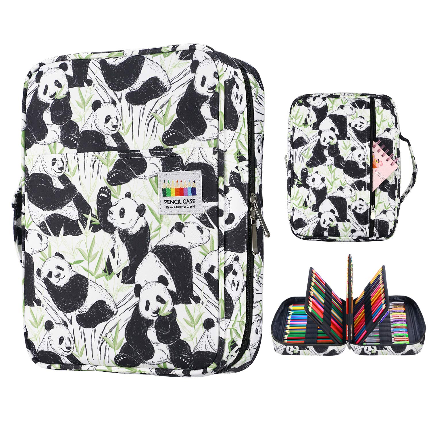 YOUSHARES Colored Pencil Case 220 Slots Pen Case Organizer with Handy Wrap & Zipper, Multilayer Holder for Prismacolor Colored Pencils & Gel Pen (Panda)