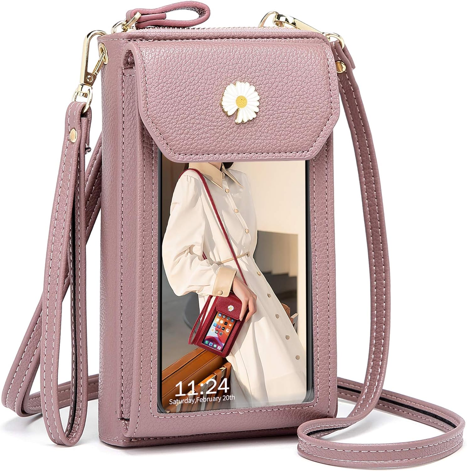 Touch Screen Mobile Phone Bag Women,Crossbody Phone Bag with Card Slots Leather Phone Bags for