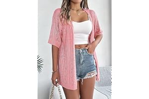Women's Summer Short Sleeve Crochet Cardigan Sweaters Lightweight Boho Knit Beach Vacation Coverup Outwear