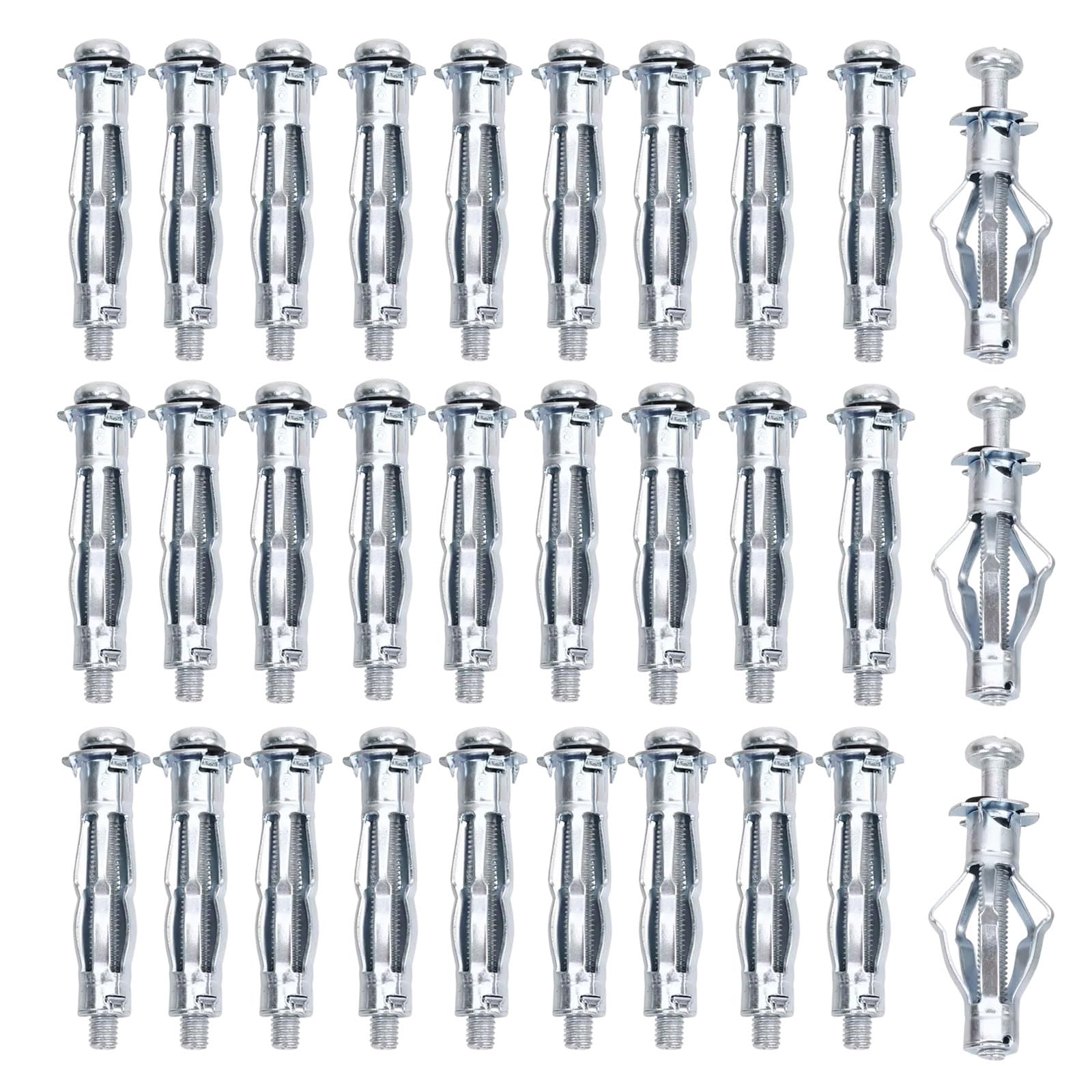 ZHYUAN Pack of 30 Cavity Dowels with Screws, Cavity Dowels Galvanised Metal, Cavity Wall Dowels M8 x 52 mm, Expansion Dowels, Metal Cavity Dowels, for Fixings in Plasterboard and Low Cavity Depths