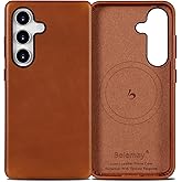 Belemay Leather Case for Samsung Galaxy S25 Compatible with MagSafe, Premium Full-Grain Vegetable-Tanned Leather, Rich Patina, Secure Grip, Metal Buttons, Smooth & Luxury Cover, Saddle Brown
