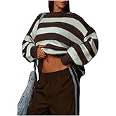 MakeMeChic Women's Striped Long Sleeve Sweater Color Block Crew Neck Oversize Chunky Pullover Tops