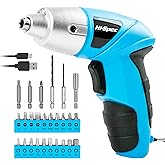 Hi-Spec 27 Piece Blue 3.6V Electric Cordless Power Screwdriver & Bit Set. Lightweight & Easy to Use Rechargeable Battery Scre