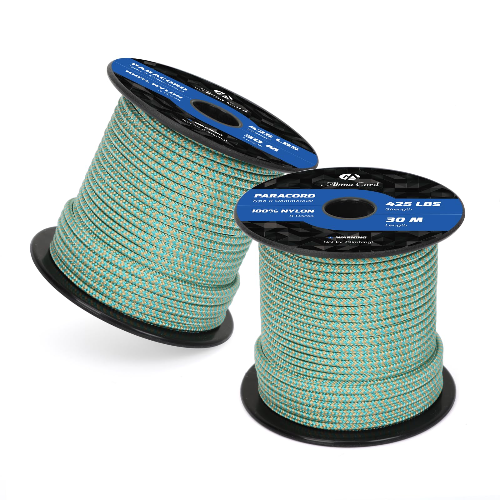Abma Cord Paracord 425 lbs 3mm 100% Nylon 30M - Turquoise & Gold — image 1