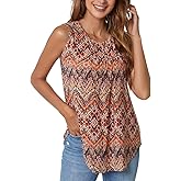 SUNNEGOO Women's Sleeveless Tank Tops Printed Pleated Loose Casual Blouse Shirt Flare Tunic Tank Tops for Women Summer