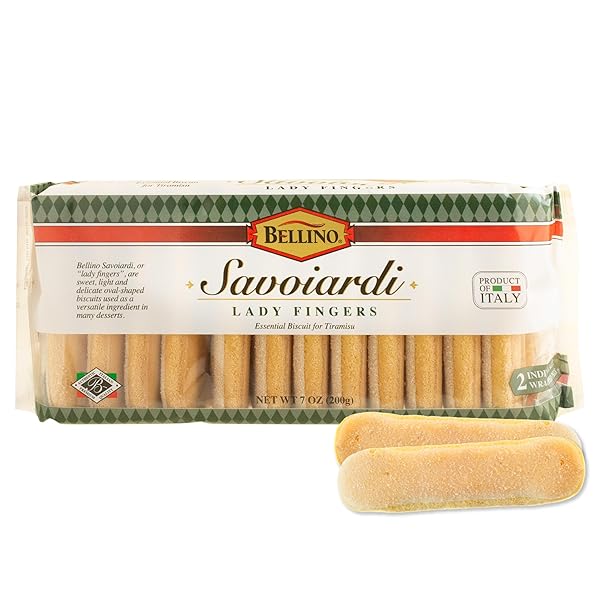 BELLINO SAVOIARDI LADY FINGERS BISCUITS – AUTHENTIC ITALIAN COOKIES FOR TIRAMISU CAKE, PASTRY & BAKERY DESSERTS, COFFEE BISCUITS & ITALIAN SNACKS – NON-GMO – 7 OUNCE